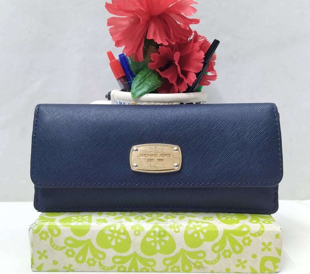 Michael Kors Blue Leather Credit Card Bifold Wallet